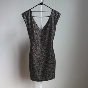 Symphony sz M black gold specked backless mini party dress‎